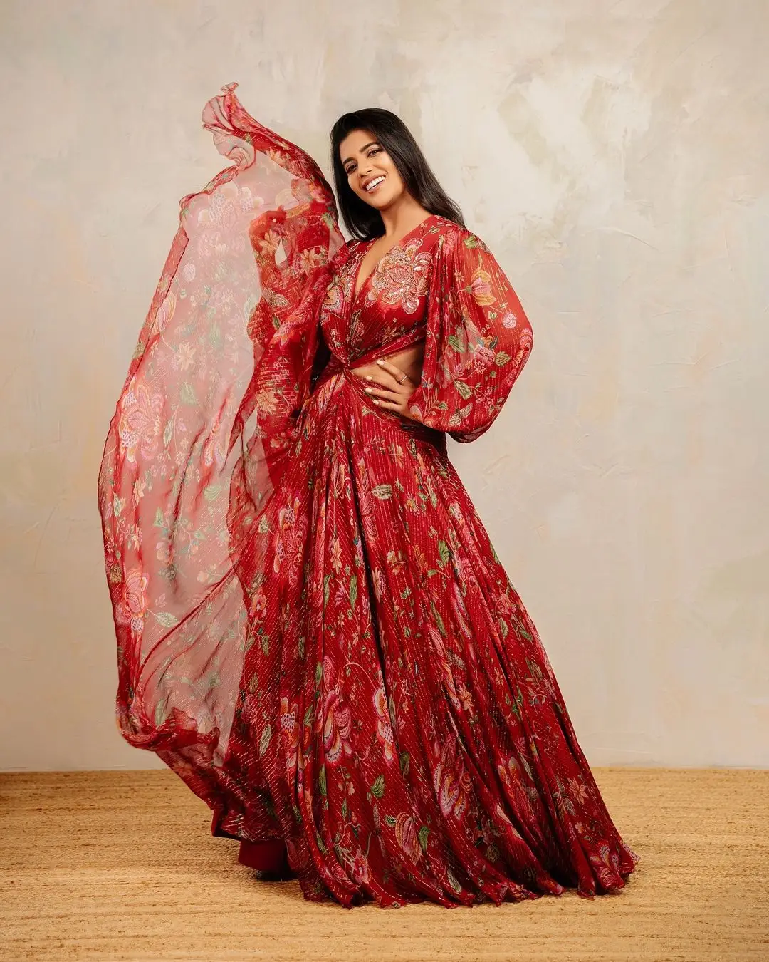 Indian Actress Aishwarya Rajesh in Maroon Lehenga Choli